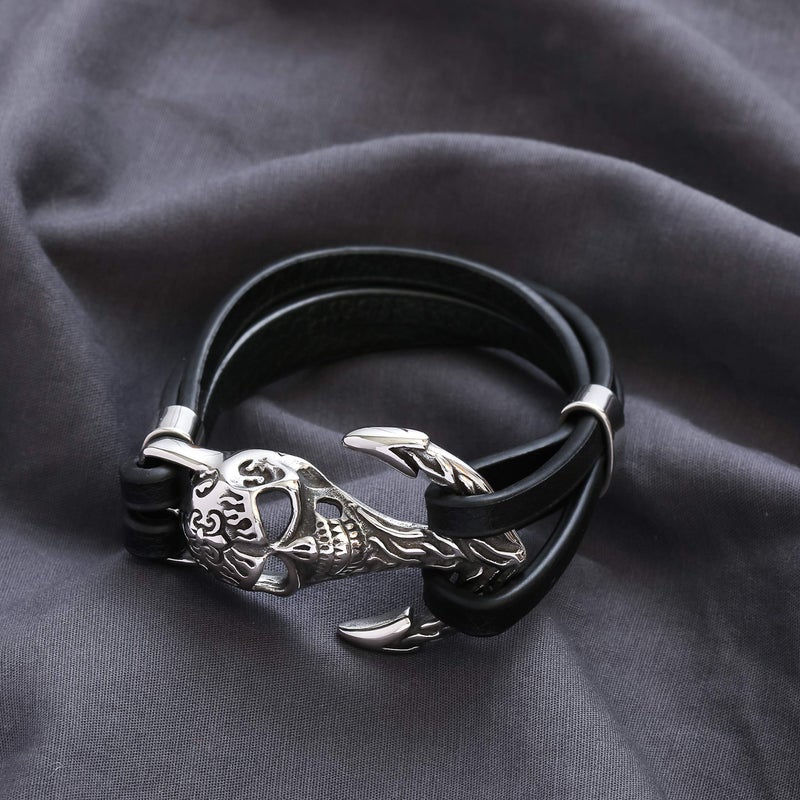 HAQUIL Anchor Jewelry Skull Anchor Leather Bracelet for Men (AD) - Image 5